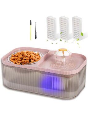 Super Quiet Cat Water Fountain & Stainless Steel Food Bowl, 100oz Automatic